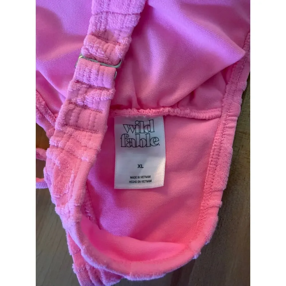 Wild Fable Women's Wavy Terry Textured Bralette Bikini Top Pink Size XL